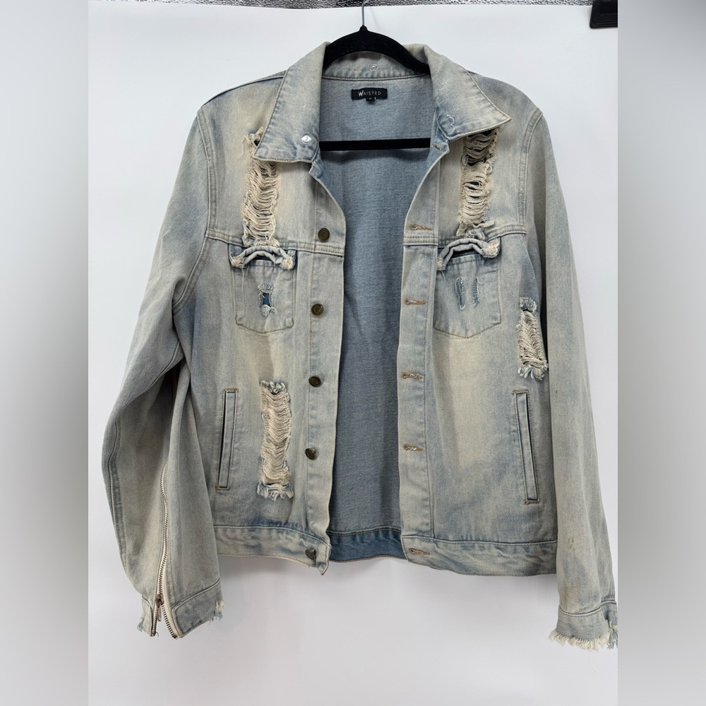 Distressed Oversized Denim Blue Jean Jacket